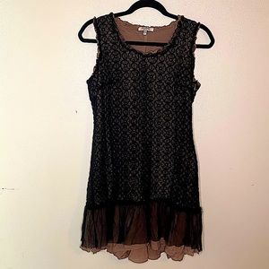 Mystree dropped waistline mini dress with lace overlay and flirty ruffle hem